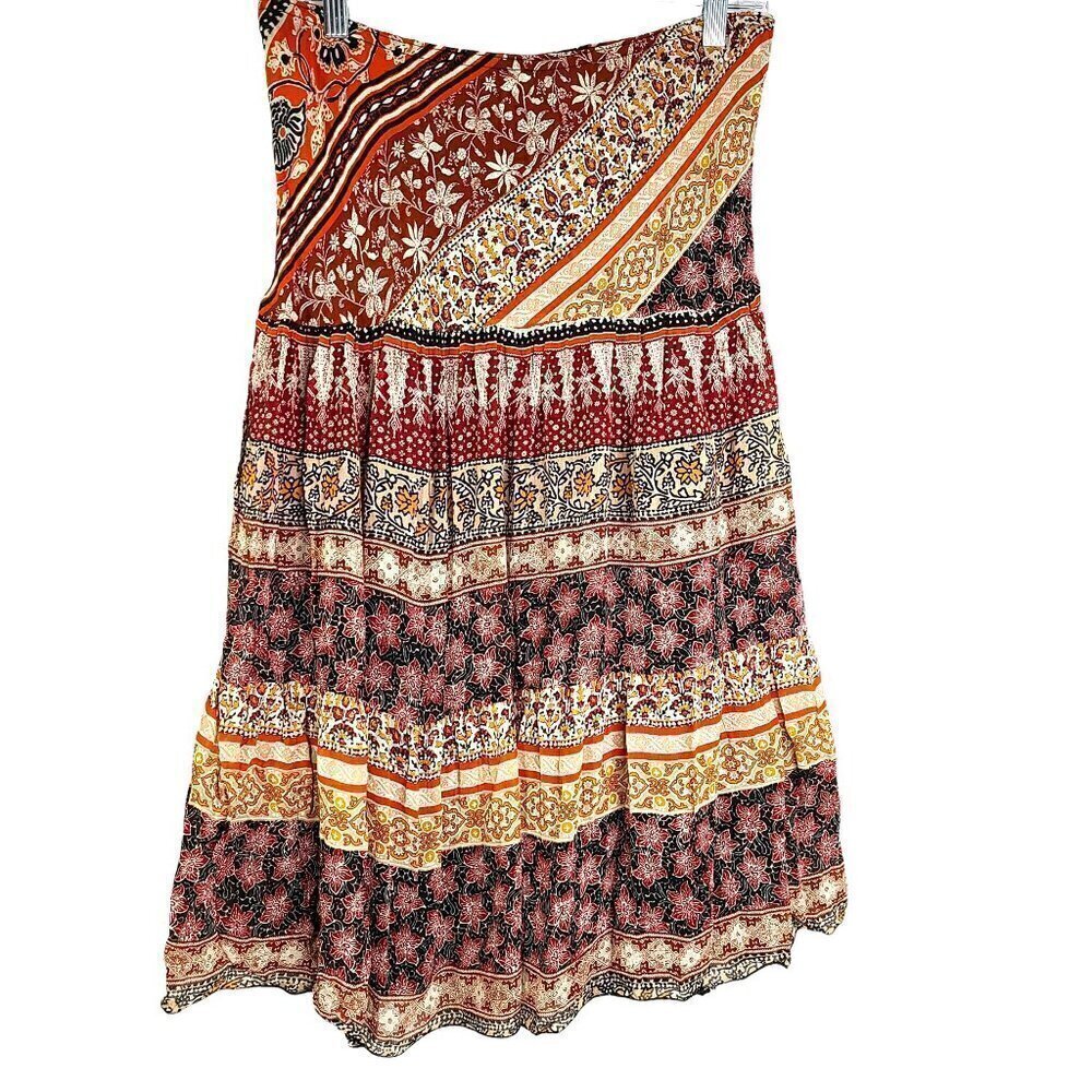 Vintage Monte Dp Almonte Brown Boho Crinkle Gypsy Midi Skirt Made In Canada